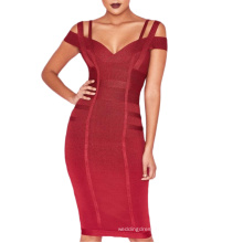 Red Bodycon Double Strap Off Shoulder Zipper Bandage Female Club Dress